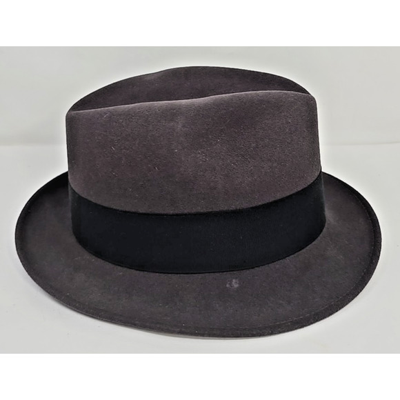 Vintage Godfather Dyna Felt Fedora Gray Hat W/ Feathers 7 1/8" Bee Hats U151 - Picture 3 of 11